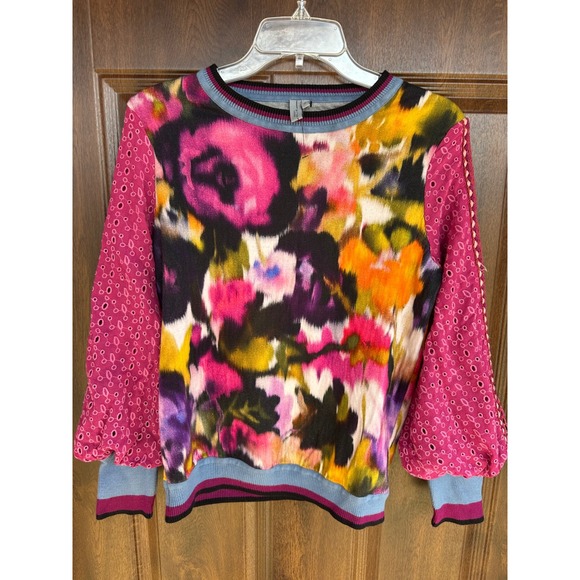 Anthropologie Tops - Anthropologie Women's Bl-nk London Multicolor Eyelet BOHO pullover blouse SZ XS